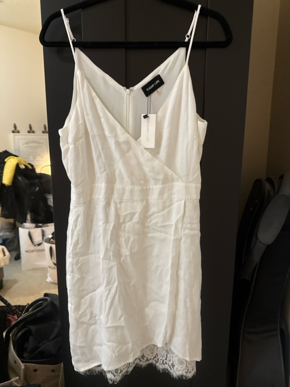 Sugarlips White Lace-Trim Mini Dress